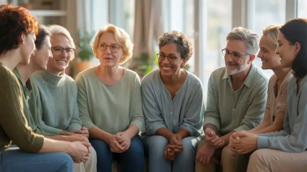 Diverse group of people supporting each other through learning to set healthy boundaries