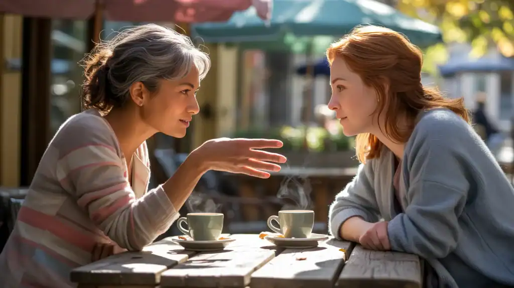 Two people having respectful conversation about personal boundaries and relationship limits