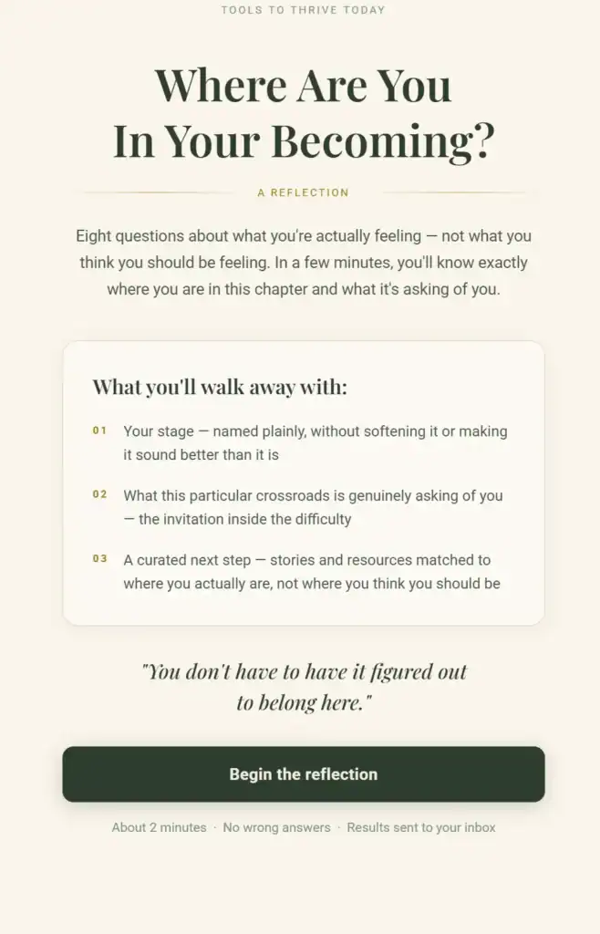 Preview of the Where Are You In Your Becoming reflection quiz by Tools to Thrive Today