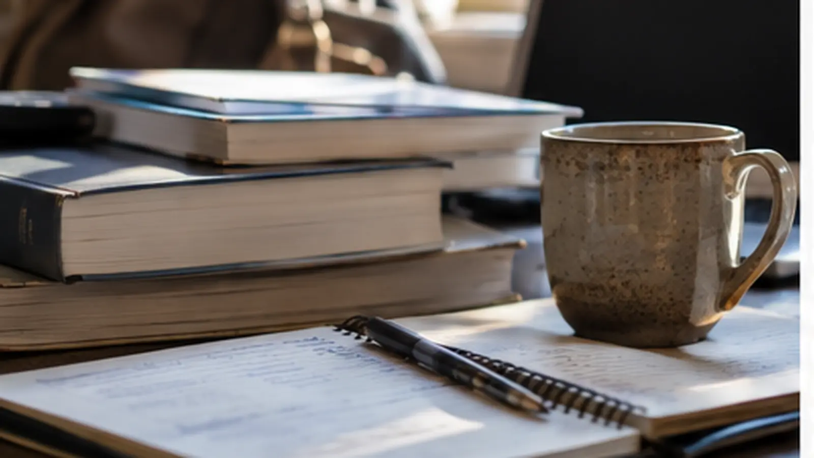 Books, notebook, laptop and coffee represent returning to school and moving into a new season of life.